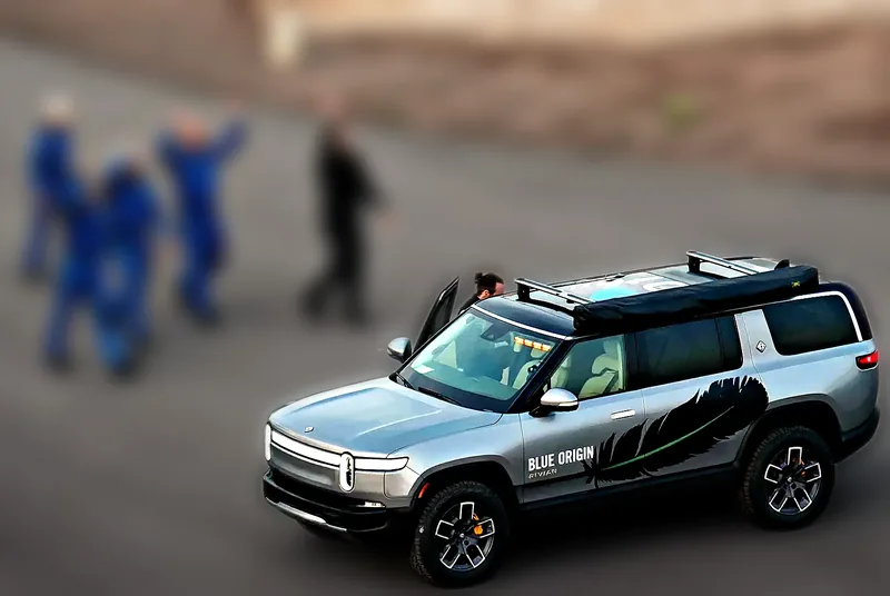 Rivian R1S in Blue Origin livery wrapped by Chicago Fleet Wraps